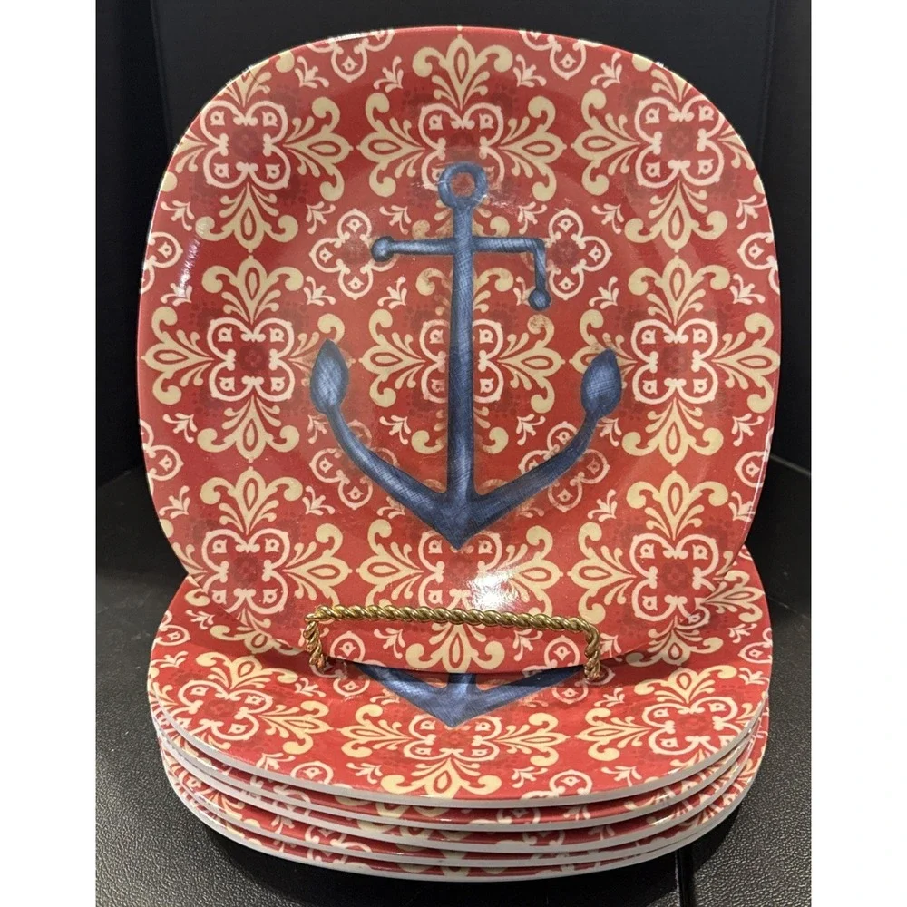 Certified International Melamine Nautical Square Salad Plates Set Of 6 Anchor 8